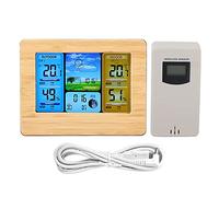 Wireless Weather Station LCD Digital Clock Thermometer Indoor Outdoor Humidity Wall Mounted or Up Right Sensor with Alarm Moon Phase Forecast Black Yellow 17x3x13cm (Neutral - yellow)