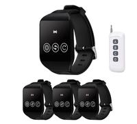 wirelesss Call System, Vibration Buzzer, wirelesss Caregiver Pager Call Bell Call System Alert with 4 Watch Receivers and 1 Transmitter for Restaurants, Cafes