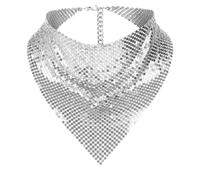wirepool Glitter Sparkle Scarve Metal Sequins Neck Tie Scarf Party Evening Triangle Scarf Skinny Tie Shawls Neckerchief Gold Silver Necklace Fashion Party Accessories Gift for Women Girl (Silver)