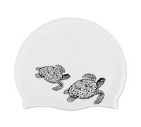 WIRESTER Adult Swim Cap, Durable Silicone Swimming Cap for Men Women, Waterproof Comfortable Swim Hat Bathing Cap for Short Medium Long Hairs - White (Ocean Sea Turtles)