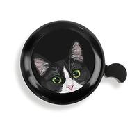 WIRESTER Black Aluminum Round Bike Bell, Classic Ring Bicycle Bell, Bike Accessories Bell Ring for Adults Kids Girls Boys - Black White Tuxedo Cat