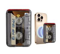WIRESTER Leather Magnetic Card Holder Wallet for Magsafe, Cute Phone Accessories Stick on Compatible with iPhone 17/16/15/14/13/12 Series - Retro Clear Cassette Tape Pop Songs