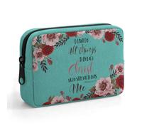 WIRESTER Mini Travel Makeup Bag Cosmetic Pouch, Zipper Charger Cable Organizer Storage Case, Cute Small Toiletry Skincare Pouch for Women Girl - Christian Bible Verses Philippians 4:13