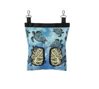 WIRESTER Oxford Hanging Guinea Pig Hay Feeder 11x9 Inch, Rabbit Hay Feeding Storage Bag for Bunny Chinchilla Hamster with Back Hooks, 2 Holes - Ocean Sea Turtles