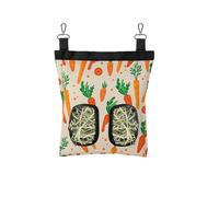 WIRESTER Oxford Hanging Guinea Pig Hay Feeder 11x9 Inch, Rabbit Hay Feeding Storage Bag for Bunny Chinchilla Hamster with Back Hooks, 2 Holes - Cheerful Carrots
