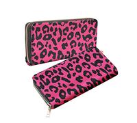 WIRESTER PU Leather Clutch Purse Card Holder Wallet, Zip Around Long Wallet for Women, Black Hot Pink Leopard, Medium