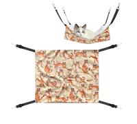 WIRESTER Reversible Cat Hanging Hammock 22.8 x 18.9 Inch, Pet Cage Hammock Bed with Adjustable Straps, Soft Sleeping Hammock for Cat, Ferret, Puppy Dog, Rabbit, Small Animals - Orange Tabby Cat Funny