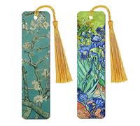 WIRESTER Set of 2 Metal Bookmarks with Light Gold Tassel for Students, Reader, Teachers, Book Lovers - Almond Blossom Van Gogh, Irises Vincent Van Gogh