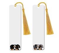 WIRESTER Set of 2 Metal Bookmarks with Light Gold Tassel for Students, Reader, Teachers, Book Lovers - Black Tricolor Aussie Australian Shepherd Dog, Merle Aussie Australian Shepherd Dog