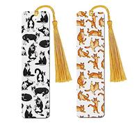 WIRESTER Set of 2 Metal Bookmarks with Light Gold Tassel for Students, Reader, Teachers, Book Lovers - Black White Tuxedo Cat Playful Postures (S1), Orange Tabby Cat Funny Playful Postures