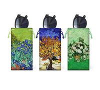 WIRESTER Set of 3 Polyester Sunglasses Pouch, Eyeglasses Soft Case with Drawstring Closure, Mulberry, Irises, Vase With Pink Roses Van Gogh, Medium