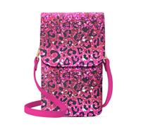 WIRESTER Small Crossbody Cell Phone Bag, Cute Shoulder Bag, Fashionable Bag for Walking, Traveling, Shopping, Working, Hot Pink Sparkle With Black Pink Glitter Leopard
