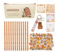 Wirhaut Capybara Pencil Case, Large Capacity Capybara Stationery Set Include Pencils Stickers Notepads Keychains, Cute Pencil Case with Compartments for Office School Kids Students Stationery Supply