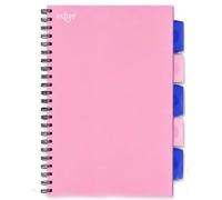 Wiro-Bound Tabbed Project Book Notepad Organiser - A4 or A5, 100 Sheets 200 Ruled Pages, FSC Certified 80gsm Paper, 4 or 5 Dividers, Lay-Flat Spiral Notebook, Blue or Pink (Pink A4 2027)