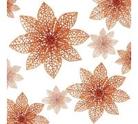 Wironlst 24 Pieces Glitter Poinsettia Flowers Christmas Tree Ornaments, Glitzy Poinsettia Bushes Christmas Decorations for Xmas/Holiday/Seasonal/Wedding (Orange)