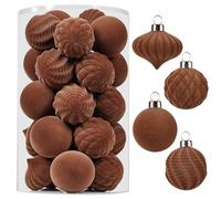 Wironlst Velvet Ornaments for Christmas Tree, 4 Style Flocked Matte Velvet Christmas Ball Ornaments, Shatterproof Decor for Xmas Tree Wedding Holiday Party Home (1.57" 25pcs Coffee)