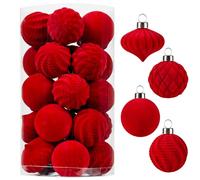 Wironlst Velvet Ornaments for Christmas Tree, 4 Style Flocked Matte Velvet Christmas Ball Ornaments, Shatterproof Decor for Xmas Tree Wedding Holiday Party Home (1.57" 25pcs Red)