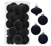 Wironlst Velvet Ornaments for Christmas Tree, 4 Style Flocked Matte Velvet Christmas Ball Ornaments, Shatterproof Decor for Xmas Tree Wedding Holiday Party Home (1.57" 25pcs Black)