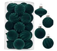 Wironlst Velvet Ornaments for Christmas Tree, 4 Style Flocked Matte Velvet Christmas Ball Ornaments, Shatterproof Decor for Xmas Tree Wedding Holiday Party Home(1.57" 25pcs Green)