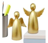 wiroouia Angel Statues and Figurines | Christmas Angels Figurine,Decoration Golden 2 Piece Resin Figure for Kitchen Living Room Bedside Table Bookshelf Bedroom Bathroom Desk Tv Cabinet