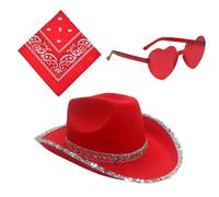 wiroouia Sequin Cowboy Hat - Bling Jazz Hat with Glasses Headscarf,Carnival Dress up Supplies, Cowgirl Pack for Parties