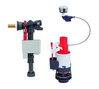 Wirquin 10723598 Complete Toilet Flush Mechanism Double Flush MW2 & Double Feed Float Valve Doblo Grey and red