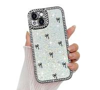 Wirvyuer for iPhone 14 Bow Case, Cute 3D Bowknot with Luxury Sparkly Crystal Diamonds Aesthetic Design Phone Case, Clear Shockproof Protective Silicone Phone Case for Women Girls, Black