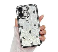 Wirvyuer for iPhone 16 Bow Case, Cute 3D Bowknot with Luxury Sparkly Crystal Diamonds Aesthetic Design Phone Case, Clear Shockproof Protective Silicone Phone Case for Women Girls, Black