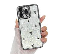 Wirvyuer for iPhone 16 Pro Max Bow Case, Cute 3D Bowknot with Luxury Sparkly Crystal Diamonds Aesthetic Design Phone Case, Clear Shockproof Protective Silicone Phone Case for Women Girls, Black