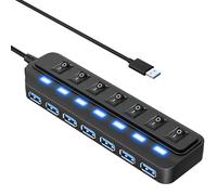 WIRWTRU USB Hub 7 Port,USB 3.0 Hub Splitter with Individual On/Off LED Switches, USB Hub for PC 5Gbps HighSpeed Data for Laptop, MacBook, Mac Pro, Mac mini, iMac, Surface Pro and More