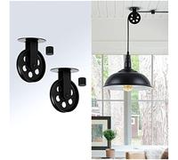 Wirziis 2.75” Black Pulley Wheels Set of 2 for Plug in Pendant Light, Vintage Wall Ceiling Mount Pulleys for Hanging Lamp, Rustic Industrial Gazebo Pulleys for Chandelier Plant Grow Lights Outdoor…