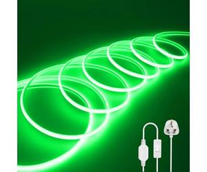 Wisada 220V COB LED Neon Light Strip with On/Off [11m, Green], IP65 Waterproof Flexible，288 LEDs/m Cuttable FCOB LED Rope Light, DIY Design, Home Store Decorative Light Strip