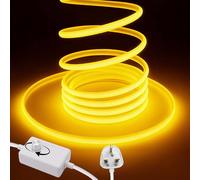 Wisada 220V Dimmable COB LED Neon Light Strip [5m, Yellow], IP65 Waterproof Flexible，288 LEDs/m Cuttable FCOB LED Rope Light, DIY Design, Home Store Decorative Light Strip