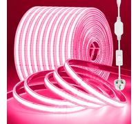 Wisada 240 LEDs/m COB LED Strip with On-Off Switch, AC220-240V Waterproof Flexible Cuttable FCOB LED Strip CRI85+ 24M Pink Uniform No Dark Spots Bedroom Cabinet Kitchen Decoration