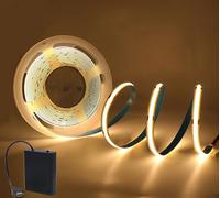 Wisada 5V COB LED Light Strip USB Powered [4m, Warm White 3000-3500K], 320 LEDs/m Flexible Indoor FCOB LED Fairy Light CRI90+, with USB 4AA Battery Box, Home Decoration - Batteries not Included