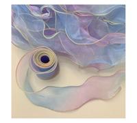 Wisafory 6 cm x 10 yards Iridescent Organza Ribbon Colour Gradient Lace Ribbon Polyester Ribbons Chiffon Ribbon Fabric Ribbon for Clothing Scrapbooking Gift Wrapping Gradient Blue 1#