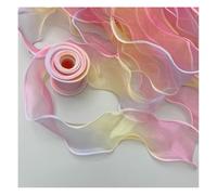 Wisafory 6 cm x 10 yards Iridescent Organza Ribbon Colour Gradient Lace Ribbon Polyester Ribbons Chiffon Ribbon Fabric Ribbon for Clothing Scrapbooking Gift Wrapping Colour Gradient Pink Yellow