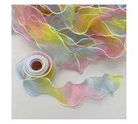 Wisafory 6 cm x 10 yards Iridescent Organza Ribbon Colour Gradient Lace Ribbon Polyester Ribbons Chiffon Ribbon Fabric Ribbon for Clothing Scrapbooking Gift Wrapping Colour Gradient Yellow Blue