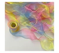 Wisafory 6 cm x 10 yards Iridescent Organza Ribbon Colour Gradient Lace Ribbon Polyester Ribbons Chiffon Ribbon Fabric Ribbon for Clothing Scrapbooking Gift Wrapping Colour Gradient Yellow Blue 1#