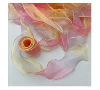 Wisafory 6 cm x 10 yards Iridescent Organza Ribbon Colour Gradient Lace Ribbon Polyester Ribbons Chiffon Ribbon Fabric Ribbon for Clothing Scrapbooking Gift Wrapping Colour Gradient Pink Yellow 1#