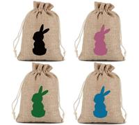 Wisafory Easter Gift Bags, Gift Bags with Drawstring, Easter Bunny Bag, Fabric Bag, Candy Bags for Easter, Birthday, Party, Party Favours, Decoration, Hemp Fabric Bunny, Pack of 6