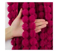 Wisafory Faux Fur Pompom Tassel Trim 3 cm Sewing Lace Ribbon Mini Faux Fur Pompom Fluffy Fur Pompoms for Home Curtain Cushion Clothing DIY Decoration Dark Red 3 Metres