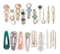 Wisafory Hair Clips with Pearls Acrylic Resin Hair Pins Vintage Beads Hair Clips Fashion Hair Accessories Glitter Crystal Hair Accessories Decorative Clip for Women Girls Gifts Set 11 20 Pieces