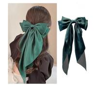 Wisafory Pack of 2 Hair Bow, Women's Hair Clips with Large Bow, Satin Hair Bows with Long Tail Bow, Hair Accessories, Hair Pin for Women, Girls, Dark Green