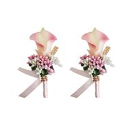 Wisafory Pack of 2 Wedding Boutonniere Calla Lily Corsage with Safety Pin Artificial Flowers Brooch Handmade Corsage Buttonhole Flower Wedding Pin for Groom Bride Pink