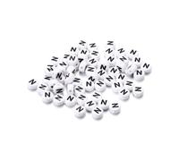 Wisafory Pack of 200 Letter Beads Round Letter Beads for Threading White A-Z Spacer Beads with Hole for Threading DIY Craft Bracelets Necklaces Jewellery Making, Individual Letter N