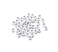 Wisafory Pack of 200 Letter Beads Round Letter Beads for Threading White A-Z Spacer Beads with Hole for Threading DIY Craft Bracelets Necklaces Jewellery Making, Individual Letter V