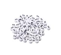 Wisafory Pack of 200 Letter Beads Round Letter Beads for Threading White A-Z Spacer Beads with Hole for Threading DIY Craft Bracelets Necklaces Jewellery Making, Individual Letter S