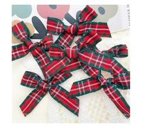 Wisafory Pack of 50 Mini Ribbon Bows Checked Ribbon Bows Christmas Bows with Gingham Pattern Checked Ribbon Bows Decoration for DIY Sewing Scrapbooking Wedding Green & Red Check