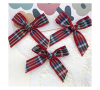 Wisafory Pack of 50 Mini Ribbon Bows Checked Ribbon Bows Christmas Bows with Gingham Pattern Checked Ribbon Bows Decoration for DIY Sewing Scrapbooking Wedding Red & Green Check